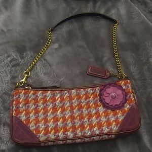 Coach Purse Suede Leather Wool Flower Chain